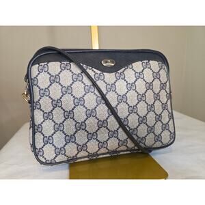 SOLD Gucci Navy GG Supreme Crossbody Bag Vintage Ophidia Canvas Leather Trim